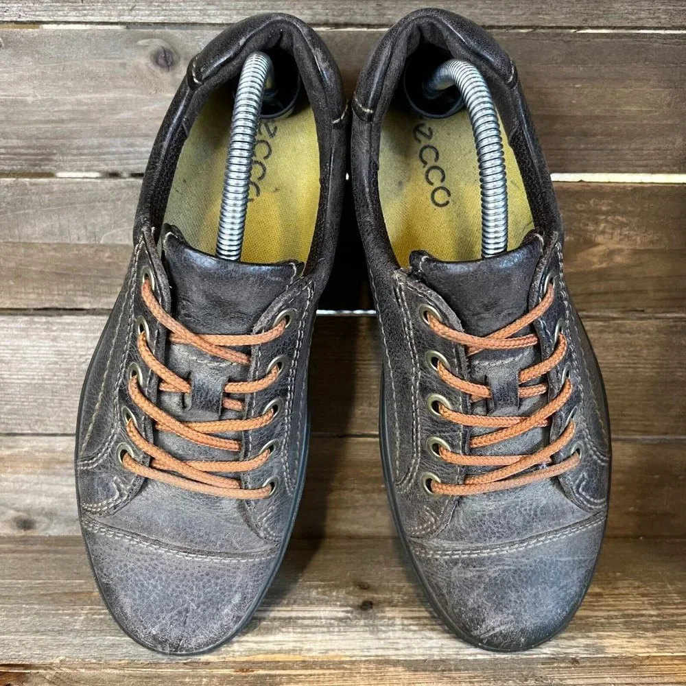 Womens Ecco Brown Pebbled Leather Low Comfort Shoes Sneakers Size EU 40 US 9-9.5 - Picture 3 of 6